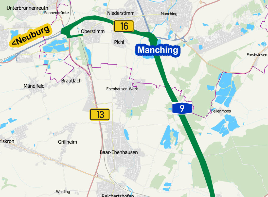 Beschreibung Umleitung B13 zum Barthelmarkt über A9 und B16